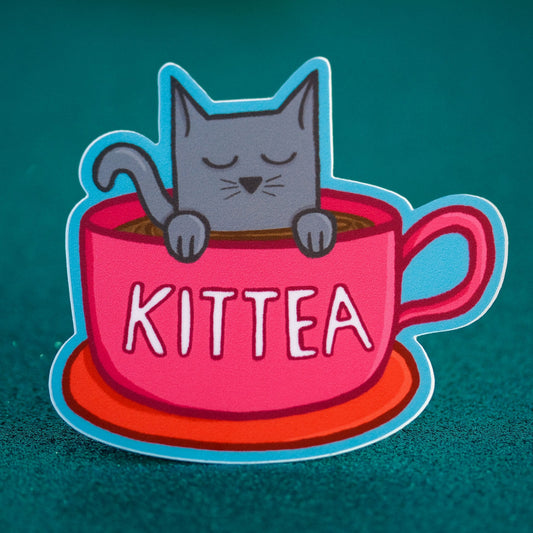 Cat in a Teacup Vinyl Sticker